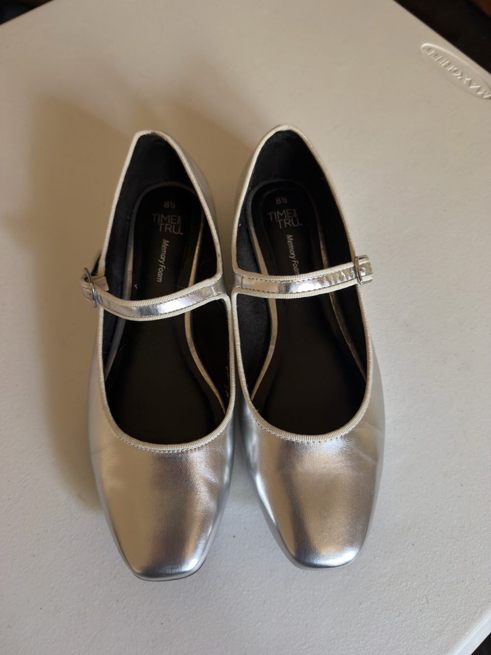 Time and Tru Silver Mary Jane Flats